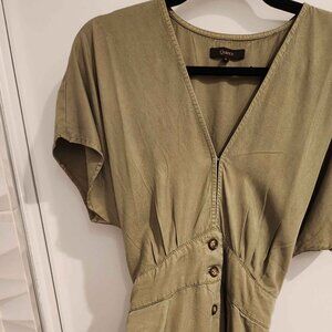 Quince Vintage Wash Tensel Button Front Dress in Olive
